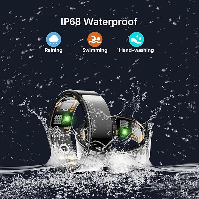 Health Tracker Ring, Smart Health Ring for Women Men with Heart Rate, Blood Oxygen, Sleep Monitor, Steps,Calories, No Subscription Fee, IP68 Waterproof Smart Ring for iPhone & Android (Black, 12#)