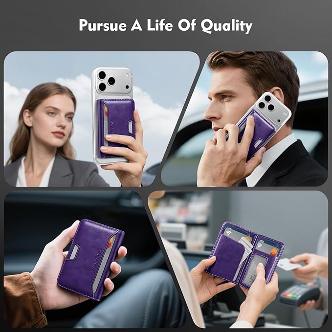 Antsturdy for Magsafe Wallet Stand with Holder,PU Leather RFID Blocking Card Holder,5 Card Slots,Strong Magnet Minimalist Flip Folio Kickstand for iPhone 17/16/15/14/13/12/Pro/Max/Plus/Air,Purple