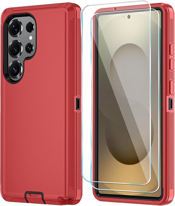 ONOLA Phone Case for Samsung Galaxy S25 Ultra Case with HD Screen Protector, Heavy Duty Shockproof & Dropproof 3-Layer Cover Phone Case for Galaxy S25 Ultra 6.9'',RedBlack