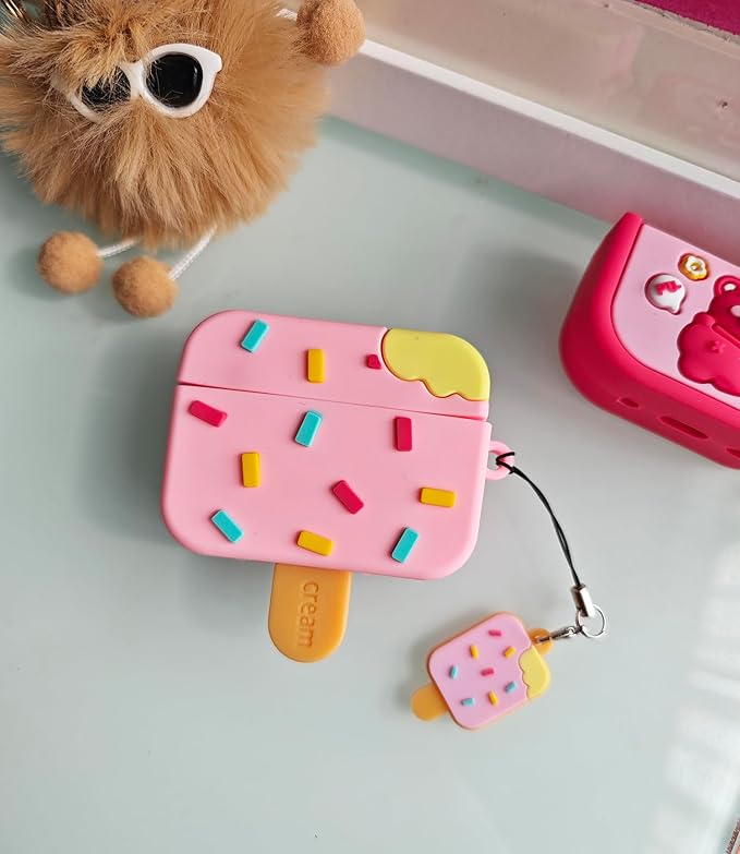 Compatible with Airpods Pro 2nd Generation Case 2022, Cute AirPods Pro 2 Case Cartoon, Kawaii Soft Silicone Protective Cover for Apple New Airpods Pro2 for Men Women (Ice Cream)
