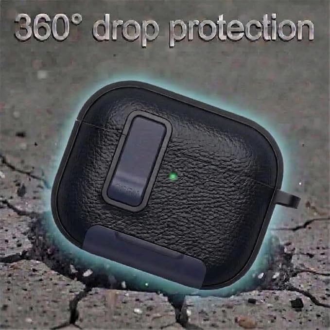 for Leather AirPods Pro 3 Case 2025| Cute Air Pods Pro 3 Case with Lock(Model A2700/A2931) | with Phone Holder & Keychain | Airpods 3 Pro Cases for Man Women(Blue Black)