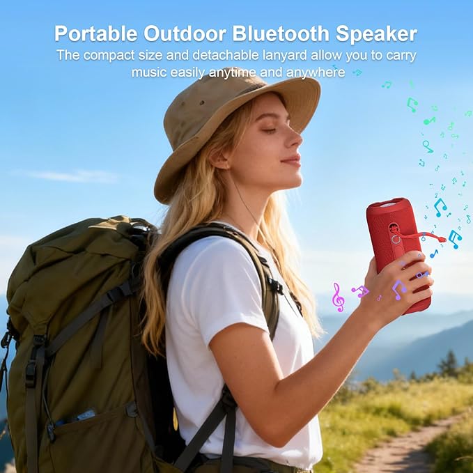 Bluetooth Speaker IPX7 Waterproof, Beach Speaker Waterproof Sandproof with 24W Loud Stereo Sound and Bluetooth 5.3, Enhanced Bass, TWS Pairing, 12 Hours of Playtime for Home/Outdoor (Red)