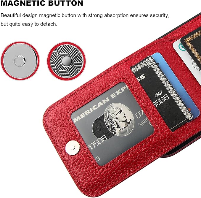 KIHUWEY Compatible with iPhone 16 Case Wallet with Credit Card Holder, Flip Premium Leather Magnetic Clasp Kickstand Heavy Duty Protective Cover for iPhone 16 6.1 Inch (Lichee Red)