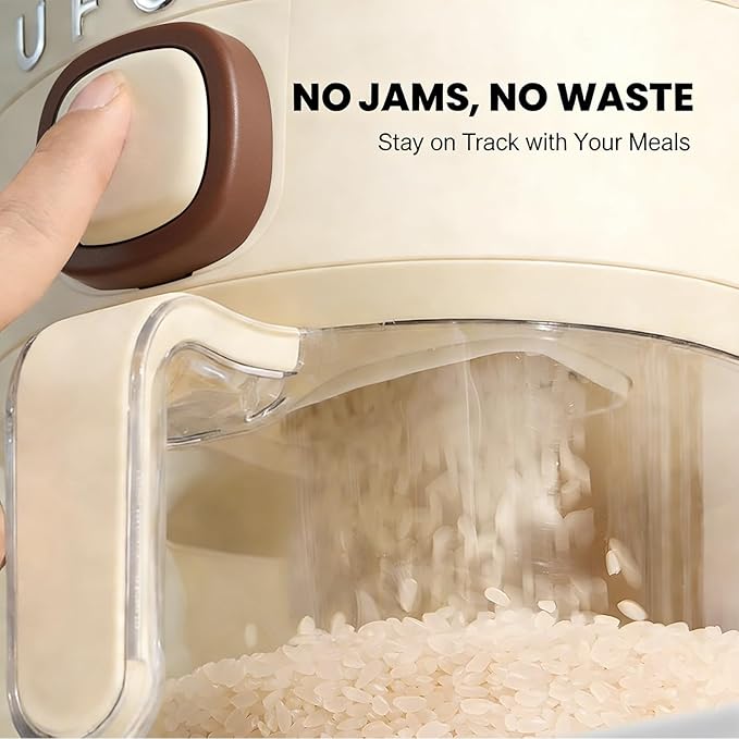 Rice Dispenser, Rice Storage Container with Measuring Cup for Kitchen Pantry Household, Cereal Dry Food Storage Containers Airtight, Sealed Moisture Proof (Brown 22 Lbs)