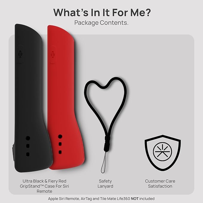 GripStand™ Apple TV Remote Cover, Scratch-Resistant Silicone Case Compatible with AirTag, Fits Siri Apple TV 4K/HD (2nd & 3rd Gen), Stand-Up Design, Enhanced Grip, 2 Pack Black and Red by 73&Sunny