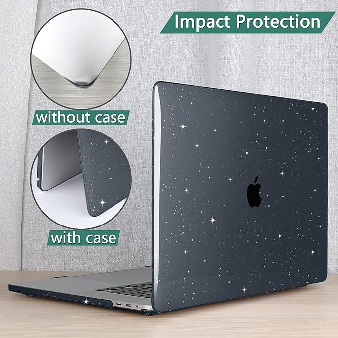 CISSOOK Black Glitter Case for MacBook Pro 13 Inch 2025-2020 Release Model A2338 A2251 A2289 with Touch Bar, Bling Hard Shell Cover Keyboard Skin for MacBook Pro 13 M1 M2 Sparkly