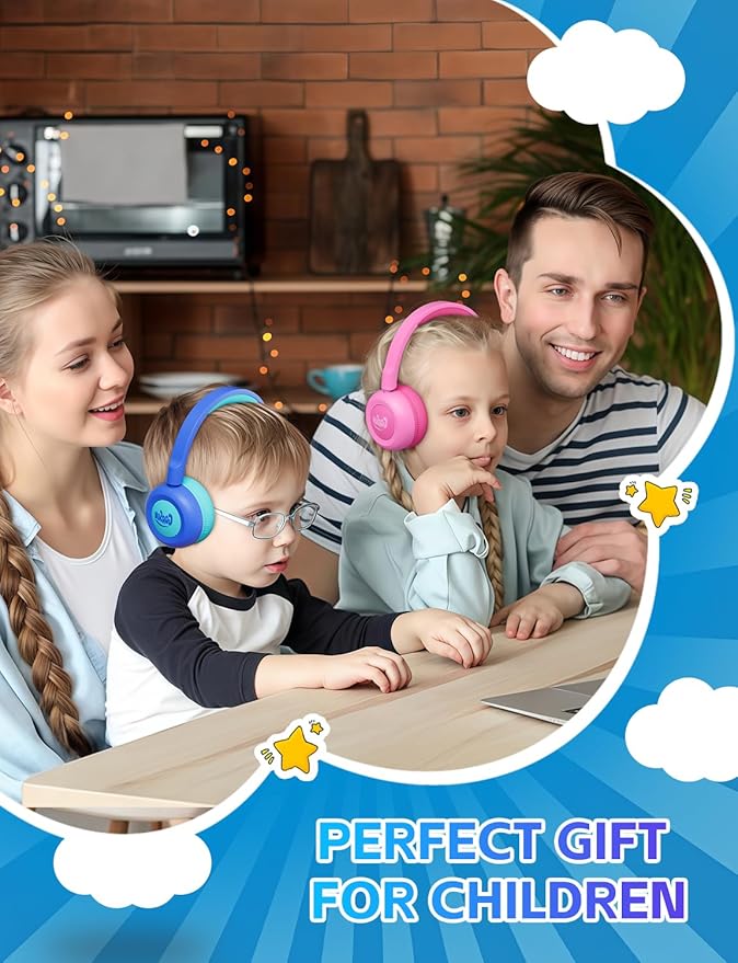 Kids Bluetooth Headphones,Toddler Headphones with Microphone,85dB Volume Limited,Bluetooth 5.3 Twistable Lightweight Kids Wireless Earphones for Boy Girl Tablet Travel School