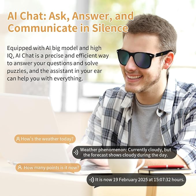 Smart Glasses for Men Women, Real-Time AI Translation Glasses with ChatGPT, Wireless Bluetooth UV Protection Polarized Smart Sunglasses with 160+ Languages, Ideal for Travel Study & Business