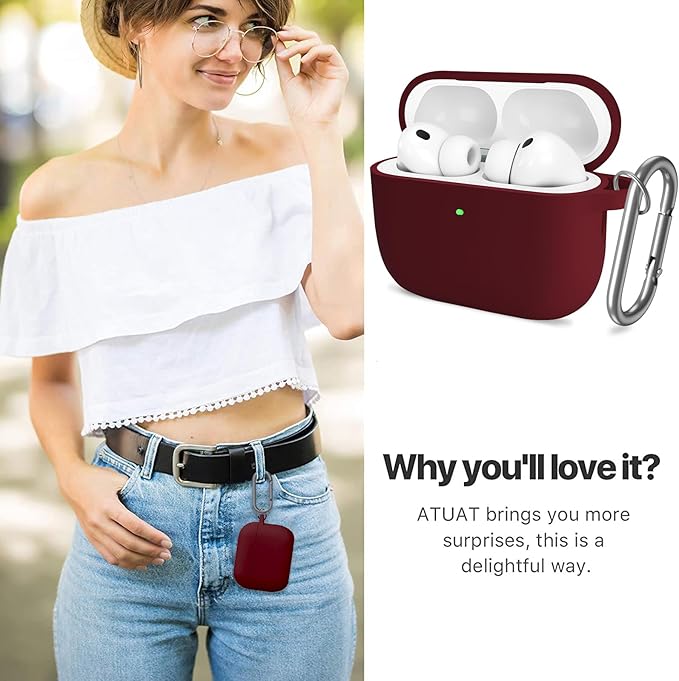 ATUAT for AirPods Pro 3 Case Cover with Cleaner, Protective Soft Silicone Skin with Keychain for Women Men for Apple AirPods Pro 3rd Generation Case(2025), Front LED Visible, Burgundy