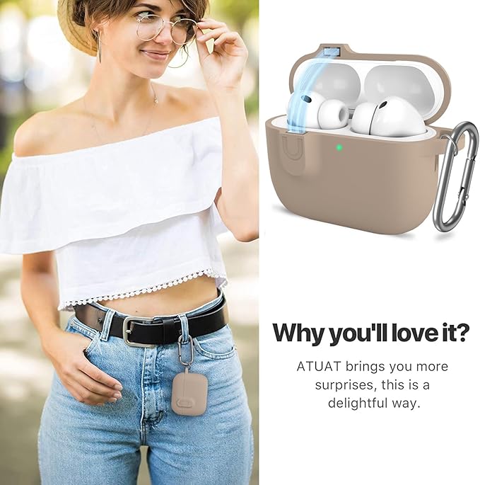 ATUAT for AirPods Pro 3 Case with Magnetic Lid Lock, Protective Soft Silicone Cover with Keychain Cleaner Kit for Women Men for Apple AirPods Pro 3rd Generation(2025), Front LED Visible, Milk Tea