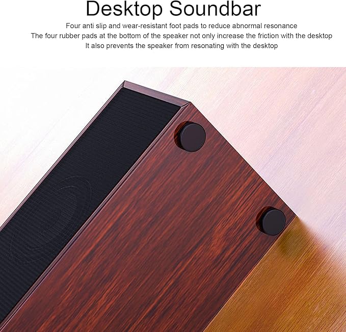 Wood Computer Speakers for Desktop, Mini Sound Bar Speaker with Stereo Sound, USB Powered Small PC Speakers, with Volume Knob, 3.5mm AUX Plug & , Plug and Play