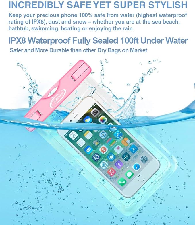 AiRunTech Waterproof Pouch | Way to Keep Your Phone and Valuables Safe and Dry | for Boating Swimming Snorkeling Kayaking Beach Pool (2 Phone Cases(Green + Pink) + 2 Fanny Packs(Black + Blue)