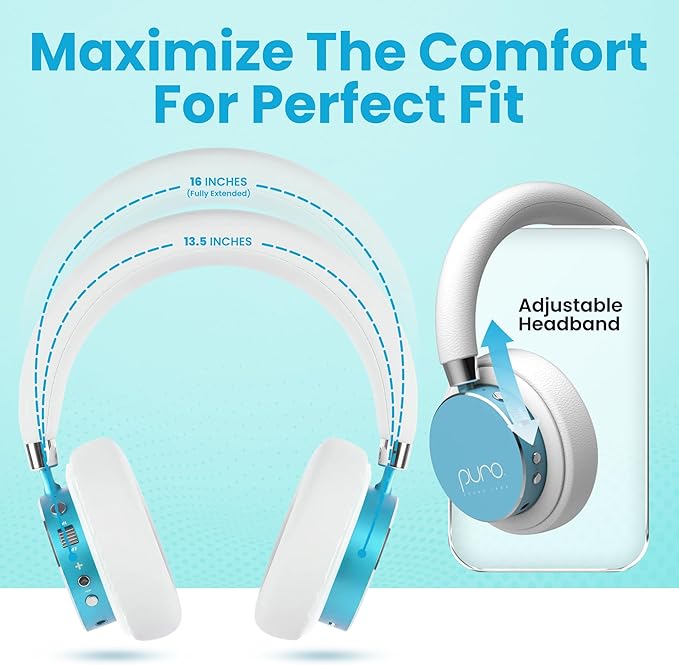 Puro Sound Labs Kids Wireless Headphones – Volume-Limiting 85dB, Built-In Mic, Studio-Grade Sound, 20-Hour Battery Life, Comfortable Fit & Easy to Connect Kids Bluetooth Headphones – BT2200 Plus, Teal