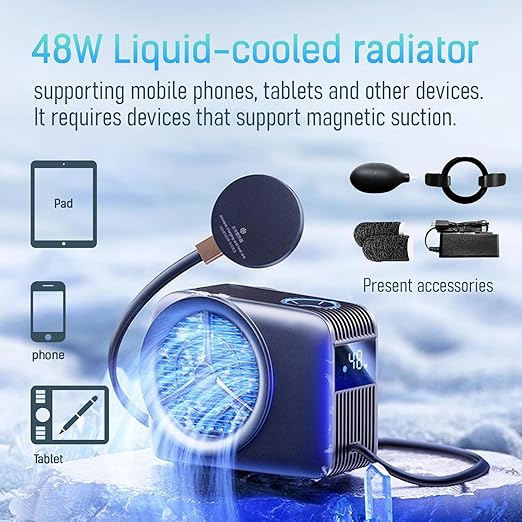 Magnetic Phone Cooler, ipad Cooler for Gaming,Live Streaming, Freeze in 15s, noiseless Cooling,for Phone/Tablet/iPad (Support Wireless Charging)