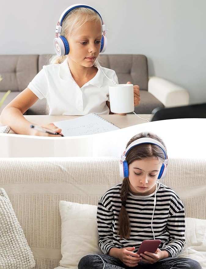 New Bee Kids Headphones for School with Microphone KH20 HD Stereo Safe Volume Limited 85dB/94dB Foldable Lightweight On-Ear Headphone for boy Mac/Android/Kindle/Tablet/Pad
