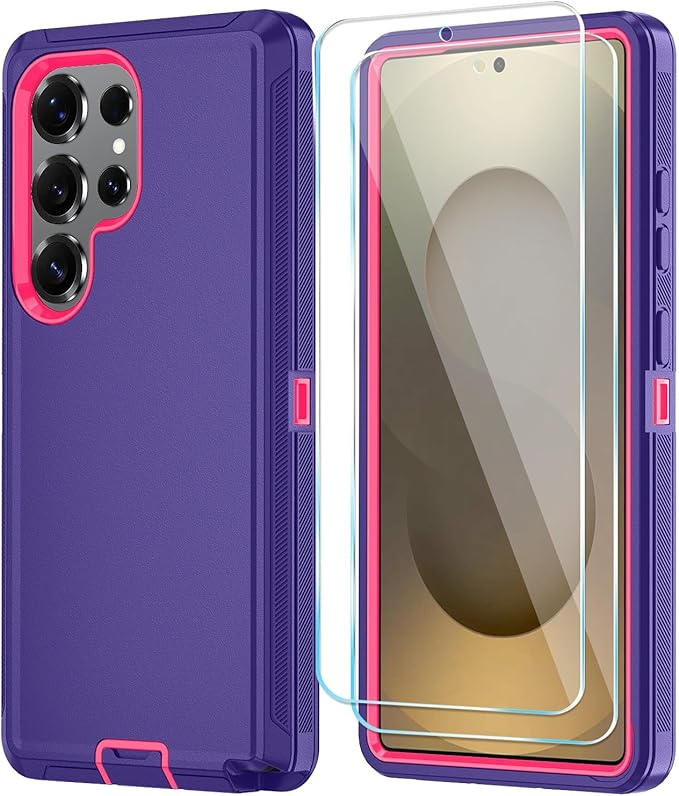 ONOLA Phone Case for Samsung Galaxy S25 Ultra Case with HD Screen Protector, Heavy Duty Shockproof & Dropproof 3-Layer Cover Phone Case for Galaxy S25 Ultra 6.9'',PurpleRoseRed