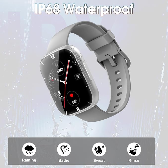 Smart Watches for Men Women, 1.95" HD Touchscreen Fitness Tracker with Bluetooth Calls, IP68 Waterproof, 120+ Sport Modes, 7-Day Battery, 24/7 Heart Rate & Sleep Monitor for Android iOS (Gray)
