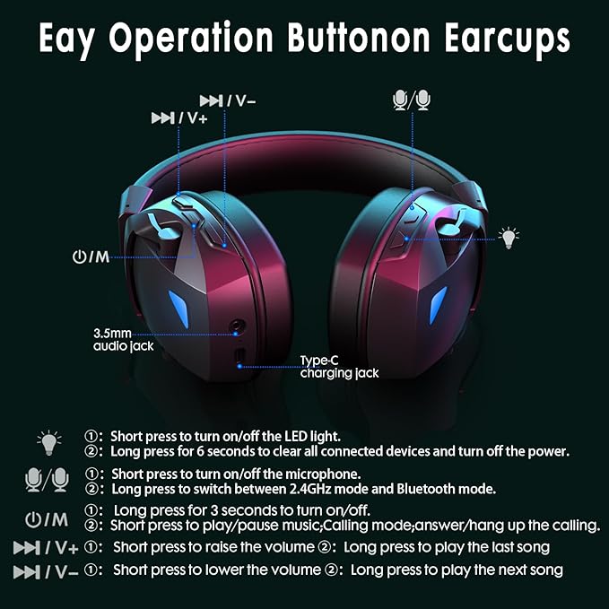 Wireless Gaming Headset for PS5, PS4, PC, Nintendo Switch, 2.4GHz USB Gaming Headphones, Bluetooth 5.3, 50H Battery, Noise Canceling Microphone, ONLY 3.5mm Wired Mode for Xbox Series-Black and Red