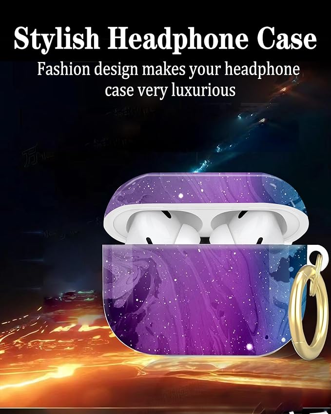 Compatible with AirPod Pro 2nd/1st Generation Case Cover with Key Chain,Full Protective Shockproof Wireless Headphone Case for Airpod Pro 2023/2022/2019(Purple Marble)