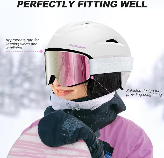 Odoland Ski Helmet, Snowboard Helmet with Ski Goggles for Adults and Youth, Audio Compatible, Shockproof, Windproof, Safety Snow Sports Helmet and Protective Glasses for Men Women