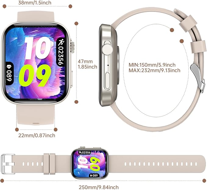 Smart Watches for Women Men, 2.01" HD Screen with 200+ Watch Faces, Heart Rate/SpO2/Sleep Monitor, 123 Sports Modes, IP68 Waterproof Fitness Tracker, Make/Answer Calls, Compatible with Android iPhone