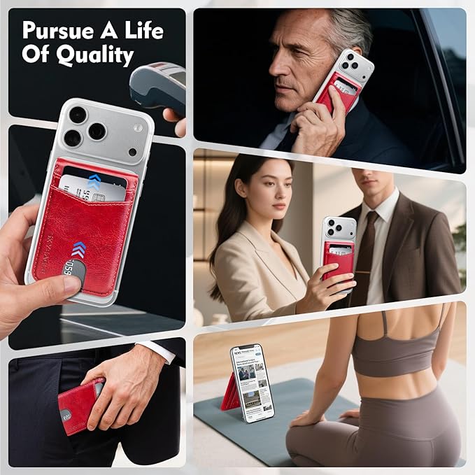 Compatible with Magsafe Case with Card Holder for Men Women Magnetic Ultra-Thin Wallet Bracket Adjustable Bracket for iPhone 17/16/15/14/13/12 Pro/Pro Max/PlusSeries,Red