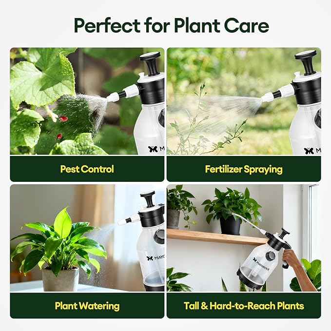 50oz Pump Sprayer, Hand Water Spray Bottle for Indoor Plant, Clear Plant Sprayer with Side Filling Port, Measuring Cup, Adjustable Nozzles, Safe Pressure Relief Valve