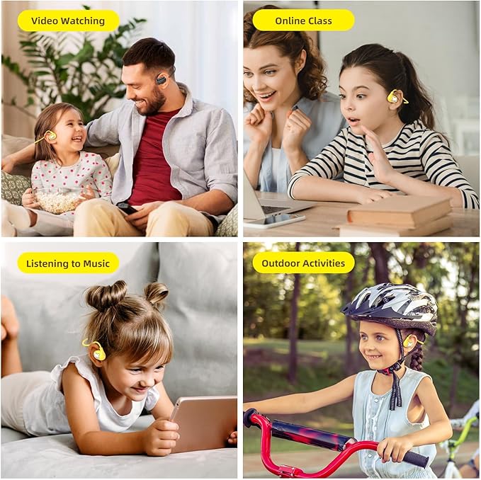Kids Headphones, LK15 Open Ear Bluetooth Headphones with Air Conduction, Ultra-Light, 85dB Volume Limiting Wireless Headphone for Children Teens Boys Girls (Yellow)