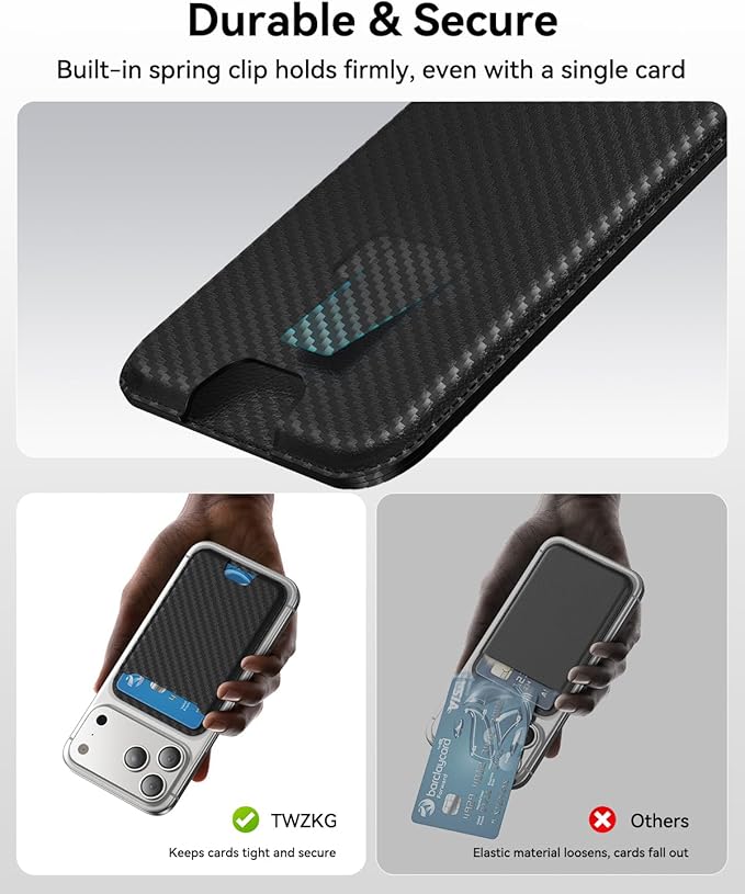 for MagSafe Wallet, 3 Cards Holder, Slim Magnetic Phone Wallet for iPhone 17/16/15/14/13/12 Pro Max Plus Air Series,RFID Blocking Vegan Leather,Carbon Fiber
