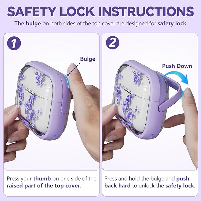 Inesore for AirPods Pro 2nd Generation Case Cover with Lock, Flowers Cute AirPod Pro 2 Case Hard iPod Pro Cases for Women Girls with Cleaner Kit for AirPod Pro Cases (2023 USB-C /2022/2019) - Purple