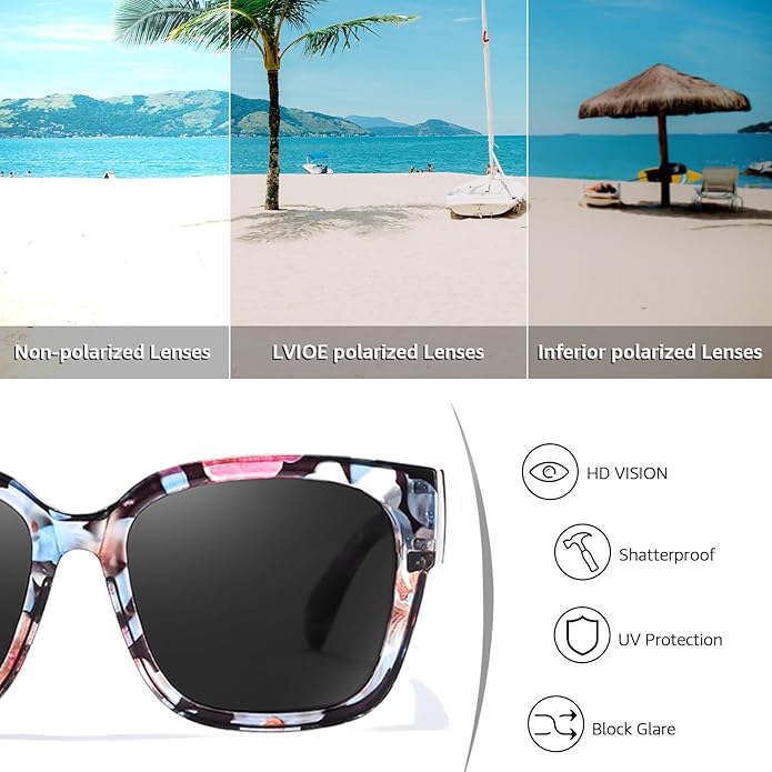 LVIOE 2 Pack Polarized Fit Over Sunglasses for Women Men Oversized Square Over Glasses Sunglasses with UV Protection LS7511