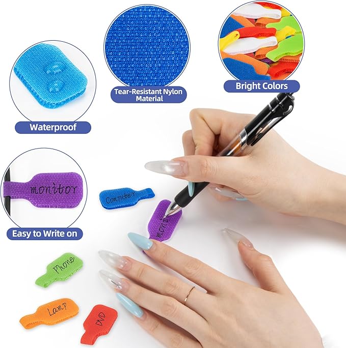 MAQIHAN 25PCS Reusable Cable Labels - Writable Cord Labels for Electronics, 8 Colors Cable Tags for Wire Management, Waterproof Multi-Purpose Cord Tags for Identification, 1.7 x 0.78 Inch