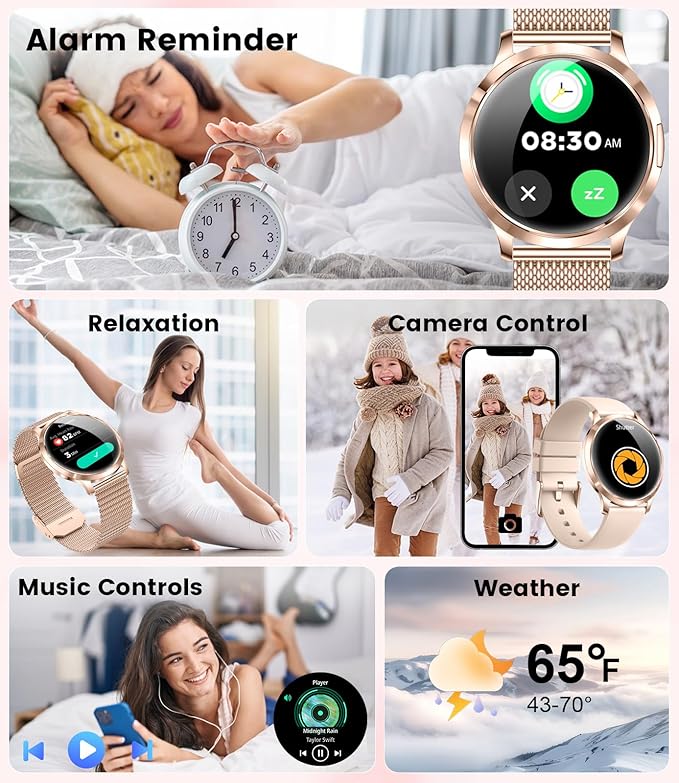DREMAC Smart Watch(Make Call/Thin),1.32'' Amoled Curved Display for Android iPhone,Smart Watches for Women with Heart Rate Monitor,Sleep Monitor,Pedometer,IP68 Waterproof Fitness Tracker,Rose Gold
