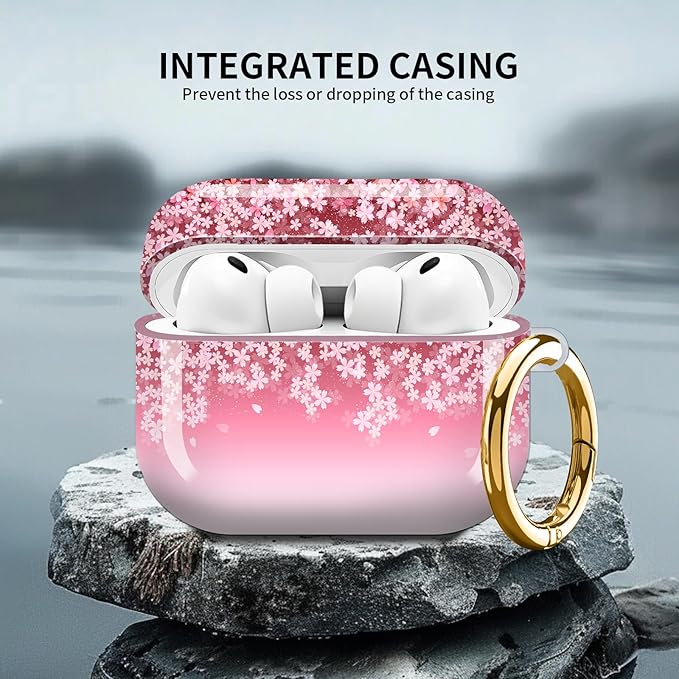 Compatible with AirPod Pro 3 (2025),Cute Case Cover for Women & Men, Full Protection Shockproof Hard Case with Keychain, Wireless Charging Case Accessories(Cherry Blossom)