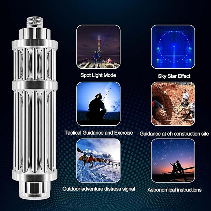 Blue LED Flashlight Rechargeable – Long Range High Power Torch with Adjustable Focus, Suitable for Outdoor Activities