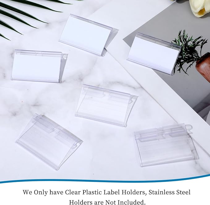 200 Pcs Reusable Plastic Wire Shelf Label Holder, Basket Bin Clip On for Pantry Retail Merchandise Shopping Mall Store Shop Supermarket and Ticket Display Holder, Clip-On Design, 2.4 x 1.7 in
