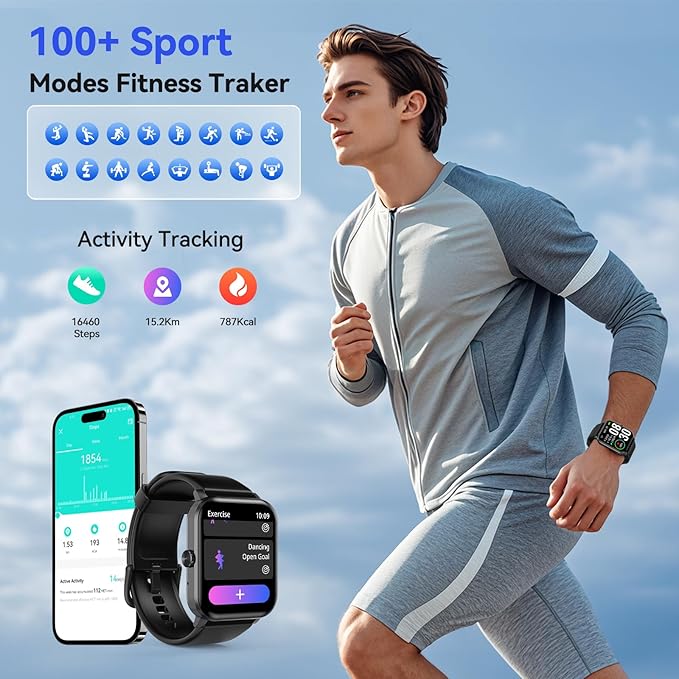 Smart Watch(Answer/Make Call), 1.85'' HD Smartwatch for Men Women, 2025 Fitness Tracker with 100+ Sport Modes, Heart/Sleep Monitor/Pedometer IP68 Waterproof Fitness Watch for Android iOS Metal Black