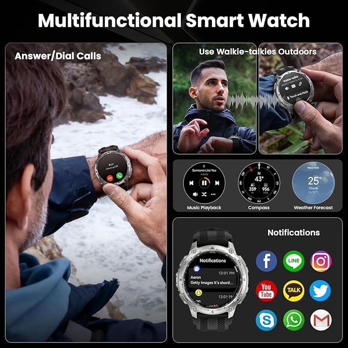 KOSPET Tank T4 GPS Smart Watch, Full Stainless Steel Body, Global Offline Maps & 6 Satellite Positioning, 100M Waterproof 45m Freediving, 1.43" AMOLED Display Outdoor Rugged Smartwatch for Men