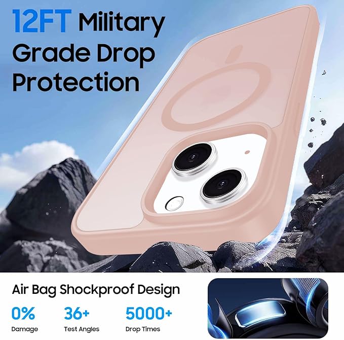 Magnetic for iPhone 14 Case & iPhone 13 Case with Card Holder, Compatible with MagSafe, Slim Shockproof Phone Cover with Detachable Wallet, Built-in Magnet Ring, Pink