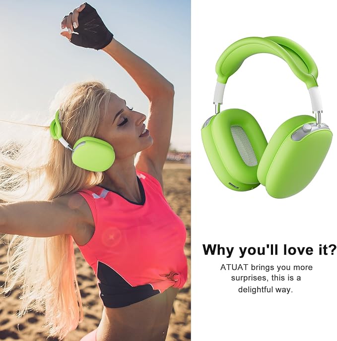 ATUAT for AirPods Max Headphones Case, Protective Silicone Case Cover Skin Accessories Anti-Scratch for Women Men for Apple AirPods Max 2024/2020 (USB-C/Lightning), Light Green