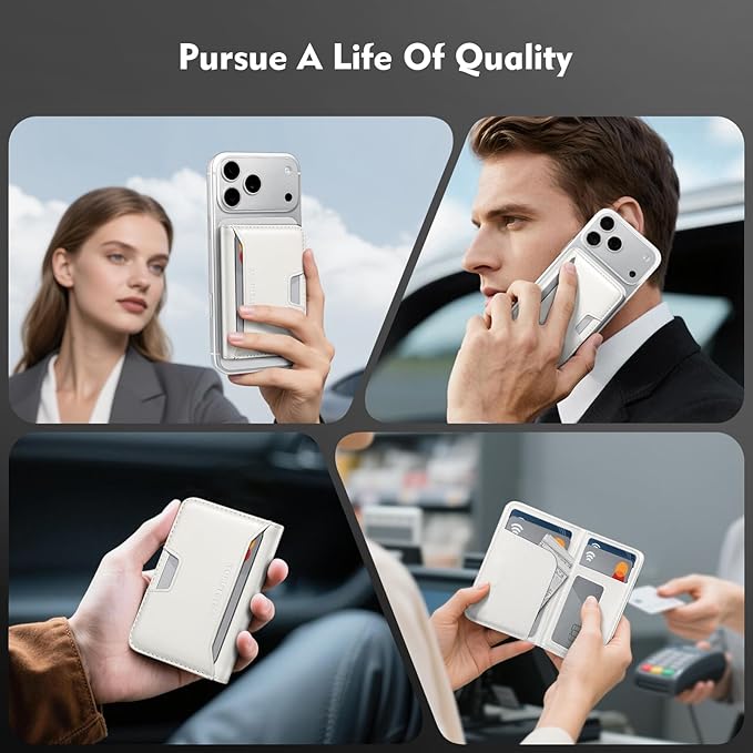 Antsturdy for Magsafe Wallet Stand with Holder,PU Leather RFID Blocking Card Holder,5 Card Slots,Strong Magnet Minimalist Flip Folio Kickstand for iPhone 17/16/15/14/13/12/Pro/Max/Plus/Air,White