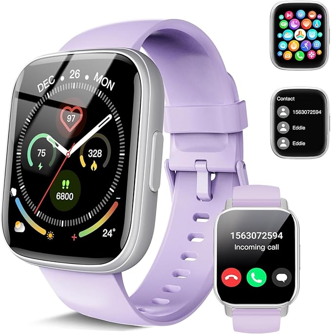 Smart Watch for Men Women, 1.95" Touchscreen Fitness Tracker with Bluetooth Calling, Fitness Watch with 110+ Sports Modes/Heart Rate/Sleep Monitor, IP68 Waterproof Smartwatch for Android iOS, Purple