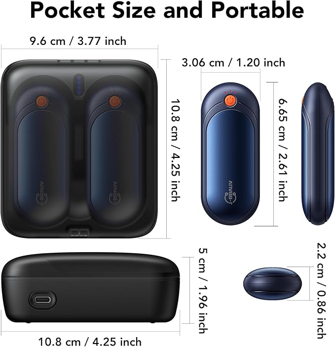 Electric Hand Warmers Rechargeable 2 Pack,24H Heating 5 Levels Heat Double Sided USB C Hand Warmer Gifts for Christmas, Outdoor, Golf, Hunting, Camping Accessories