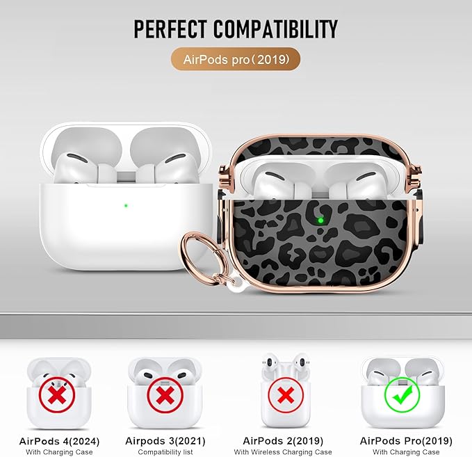 Maxjoy for Cute Airpods Pro 2 case with Safety Lock,Compatible Airpods Pro Case 2nd/1st Gen,for Leopard Print AirPods Case Coverfor Women Girly with Keychain-Black