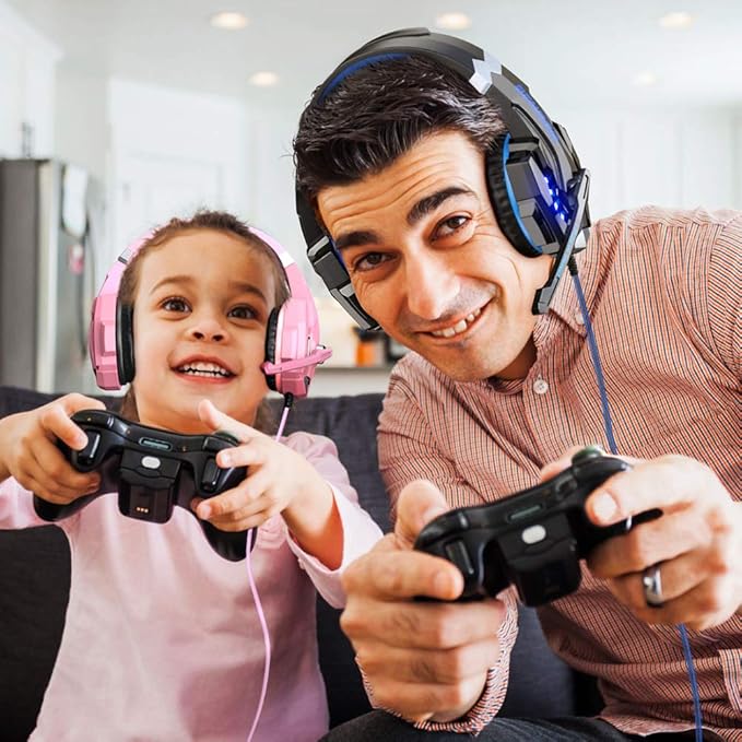 BENGOO G9000 Stereo Gaming Headset for PS4 PC Xbox One PS5 Controller, Noise Cancelling Over Ear Headphones with Mic, LED Light, 7.1 Surround Sound, Soft Memory Earmuffs for Nintendo Xbox Series X|S