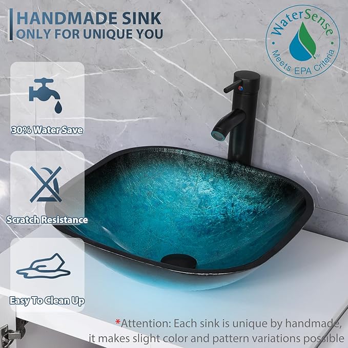 eclife 48" Bathroom Vanity Sink Combo Modern Metal Stand Cabinet W/Bottom Shelf & Storage Side Cabinets Turquoise Square Vessel Sink & Water Save Faucet & Pop Up Drain, Rustic Brown (A10)