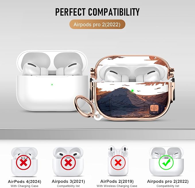 Maxjoy for Cute Airpods Pro 2 case with Safety Lock,Compatible Airpods Pro Case 2nd/1st Gen,Compatible Mountain Cloud Pattern AirPods Case Cover for Women Girly with Keychain-Transparent