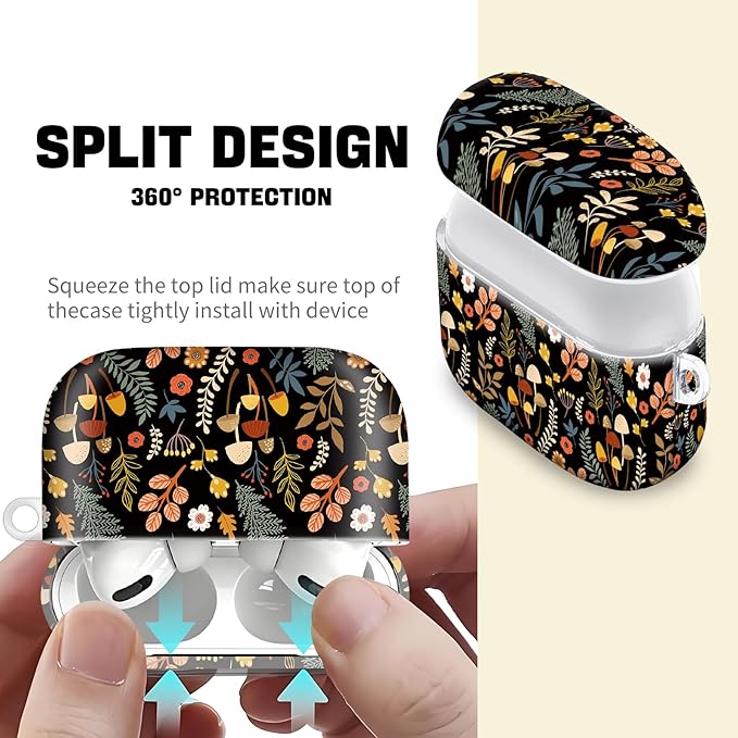 Compatible with AirPod Pro 2nd//1st Generation Case Cover with Key Chain,Full Protective Shockproof Wireless Headphone Case for Airpod Pro 2023/2022/2019(Small Mushrooms)