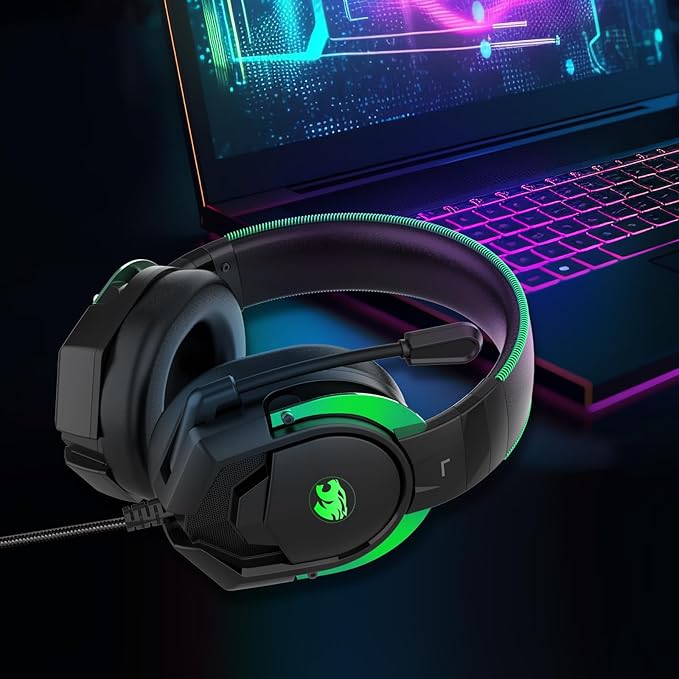 A88 Gaming Headset with Microphone, Stereo Wired Noise Cancelling Over-Ear Headphones with Mic for Pc, Ps5, Xbox One Series X/s, Ps4, Computer, Laptop, Mac, Nintendo, Gamer (Green)