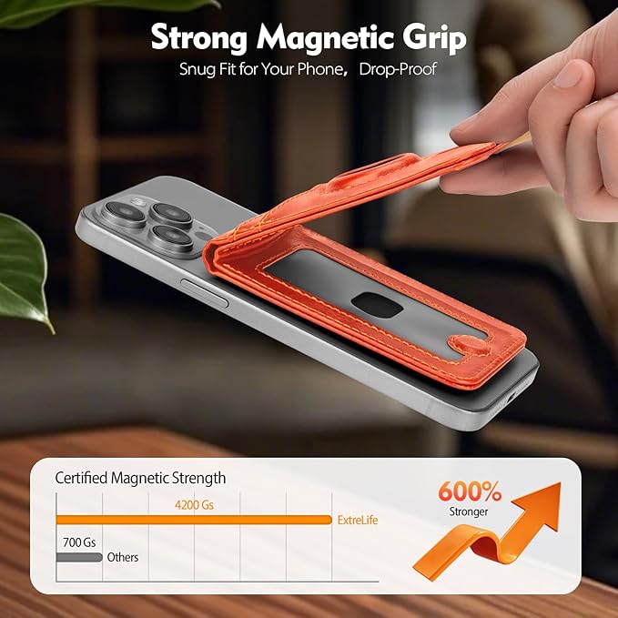 Compatible with Magsafe Case with RFID Blocking Card Holder AirTag pocket for iPhone 17/16/15/14/13/12 Pro/Pro Max/PlusSeries,Not Fit iPhone Mini,Orange